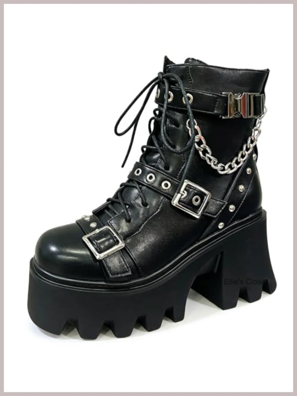 Platform Combat Boots Chunky Heel Lace Up Zipper Goth Punk Motorcycle